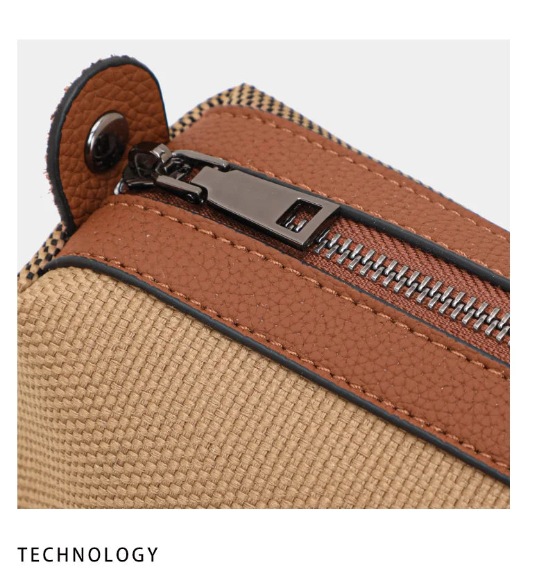 Aidrani 2024 New retro checkered women's handbag, large capacity luxury bag, canvas genuine leather bag