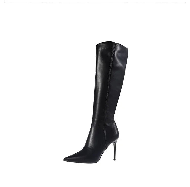 Black Women's Boots Long Pointed Toe Very High Heel Shoes for Woman Footwear Winter Knee Shaft Boot Trend 2024 Demi-season Hot
