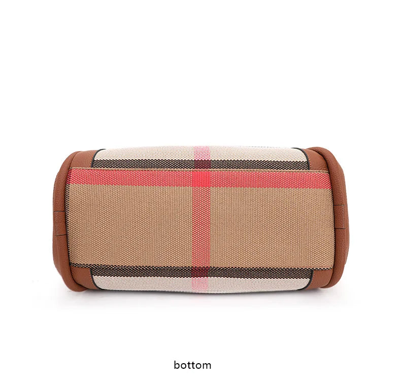 Aidrani  2024 New retro checkered women's handbag, large capacity luxury bag, canvas genuine leather bag