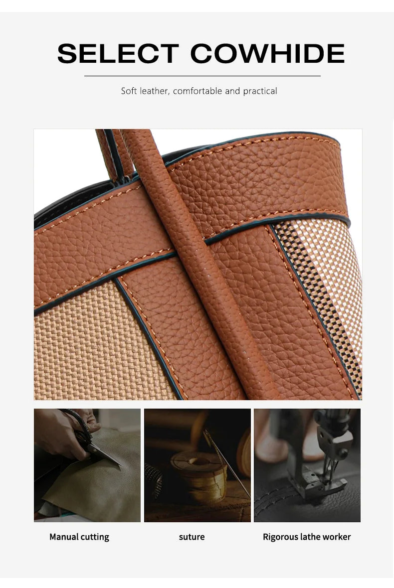Aidrani  2024 New retro checkered women's handbag, large capacity luxury bag, canvas genuine leather bag